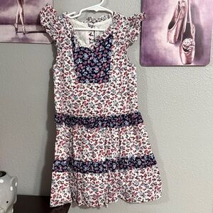 Janie and jack girls dress size 7 white red blue floral cotton NWT